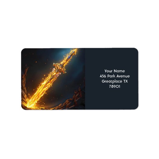 Fantasy Niedlich Sword Flames Höhle Adressaufkleber (Vorne)