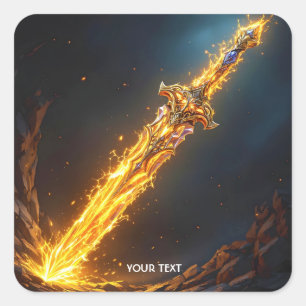 Fantasy Niedlich Sword Flames Höhle Quadratischer Aufkleber