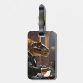 Fantasy Niedlich T-rex Klavier spielen Gepäckanhänger (Rückseite vertikal)
