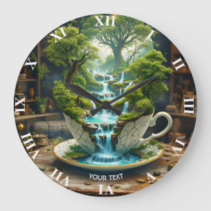 Fantasy Niedlich Teacup Flowlandschaft Große Wanduhr