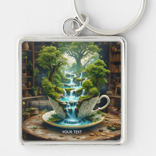 Fantasy Niedlich Teacup Flowlandschaft Schlüsselanhänger (Vorne)