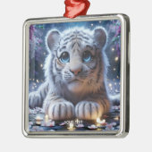 Fantasy Niedlich Tiger White Baby Ornament Aus Metall (Links)