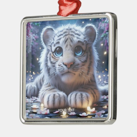 Fantasy Niedlich Tiger White Baby Ornament Aus Metall (Links)