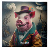 Fantasy Niedlich Top Hat Pig Fliese (Vorderseite)
