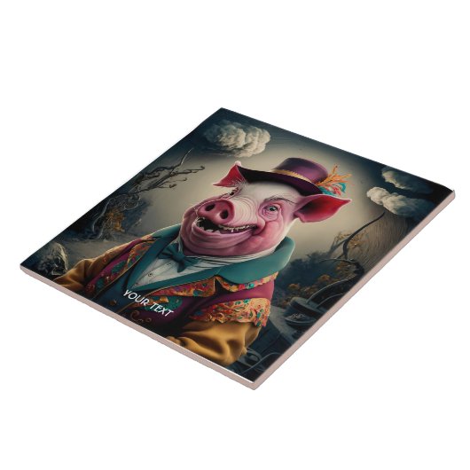 Fantasy Niedlich Top Hat Pig Fliese (Seite)