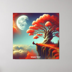 Fantasy Niedlich Tree Moon Wolken Leinwanddruck