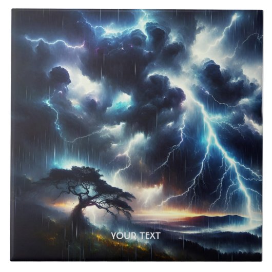 Fantasy Niedlich Tree Rain Lighting Fliese (Vorderseite)