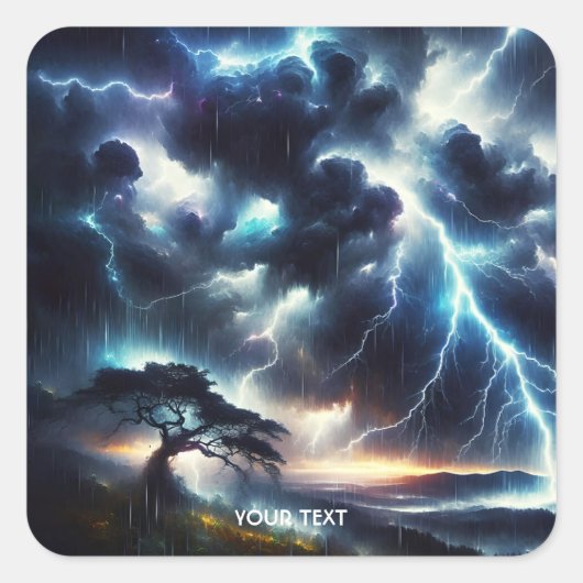 Fantasy Niedlich Tree Rain Lighting Quadratischer Aufkleber (Vorderseite)