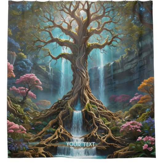 Fantasy Niedlich Tree Waterfall Forest Duschvorhang (Vorderseite)