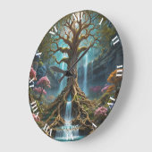 Fantasy Niedlich Tree Waterfall Forest Große Wanduhr (Winkel)