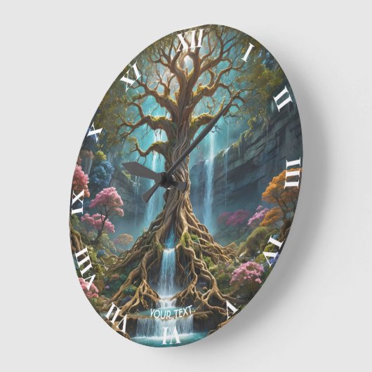 Fantasy Niedlich Tree Waterfall Forest Große Wanduhr (Winkel)