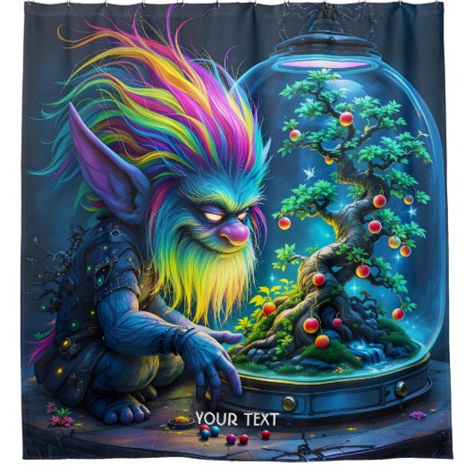 Fantasy Niedlich Troll Bonsai Tree Duschvorhang (Vorderseite)