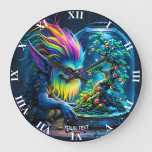 Fantasy Niedlich Troll Bonsai Tree Große Wanduhr