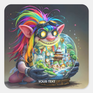Fantasy Niedlich Troll Making City Quadratischer Aufkleber