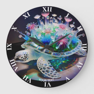 Fantasy Niedlich Turtle Glass Blume Große Wanduhr