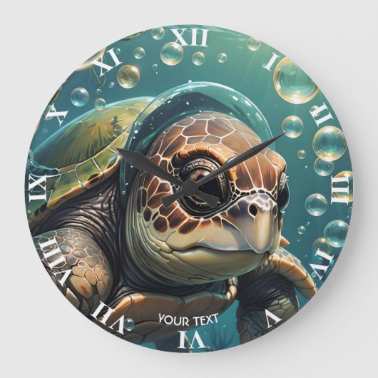 Fantasy Niedlich Turtle Sea Pflanze Große Wanduhr (Vorderseite)