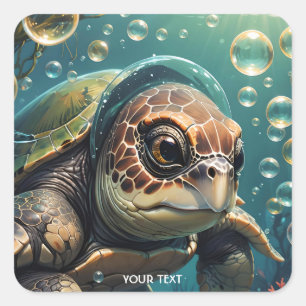 Fantasy Niedlich Turtle Sea Pflanze Quadratischer Aufkleber