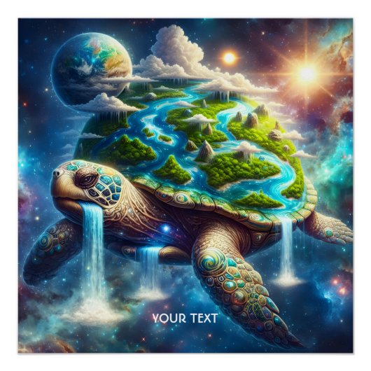 Fantasy Niedlich Turtle Space Earth Poster (Vorderseite)