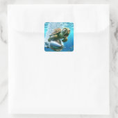 Fantasy Niedlich Turtle Torpedo Sea Quadratischer Aufkleber (Tasche)