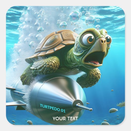 Fantasy Niedlich Turtle Torpedo Sea Quadratischer Aufkleber (Vorderseite)