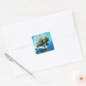 Fantasy Niedlich Turtle Torpedo Sea Quadratischer Aufkleber (Umschlag)