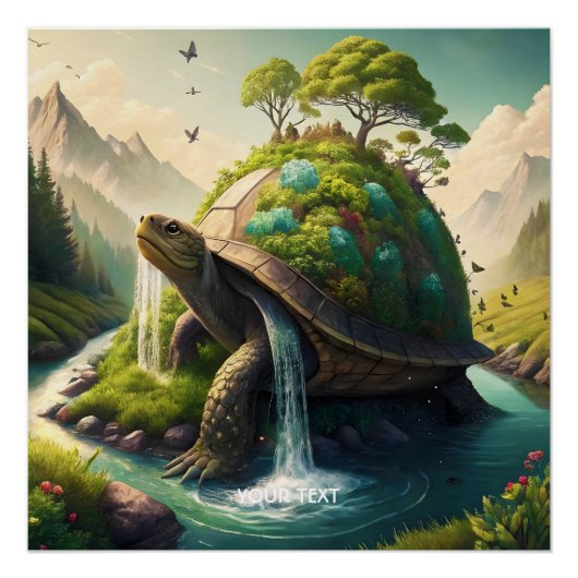 Fantasy Niedlich Turtle Waterfall Forest Poster (Vorderseite)