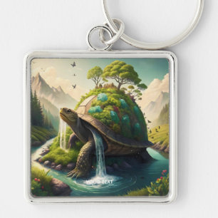 Fantasy Niedlich Turtle Waterfall Forest Schlüsselanhänger