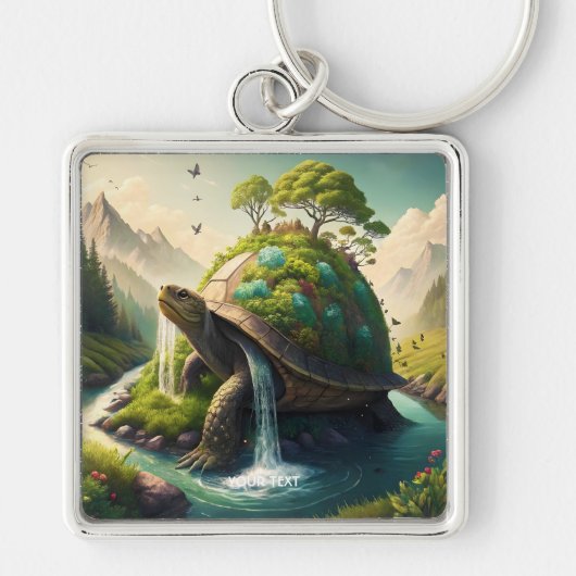 Fantasy Niedlich Turtle Waterfall Forest Schlüsselanhänger (Vorne)
