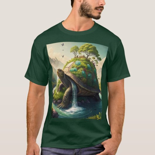 Fantasy Niedlich Turtle Waterfall Forest T-Shirt (Vorderseite)
