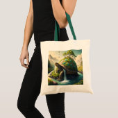 Fantasy Niedlich Turtle Waterfall Forest Tragetasche (Vorderseite (Produkt))