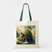 Fantasy Niedlich Turtle Waterfall Forest Tragetasche (Rückseite)