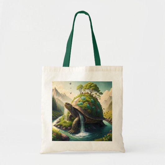 Fantasy Niedlich Turtle Waterfall Forest Tragetasche (Vorne)