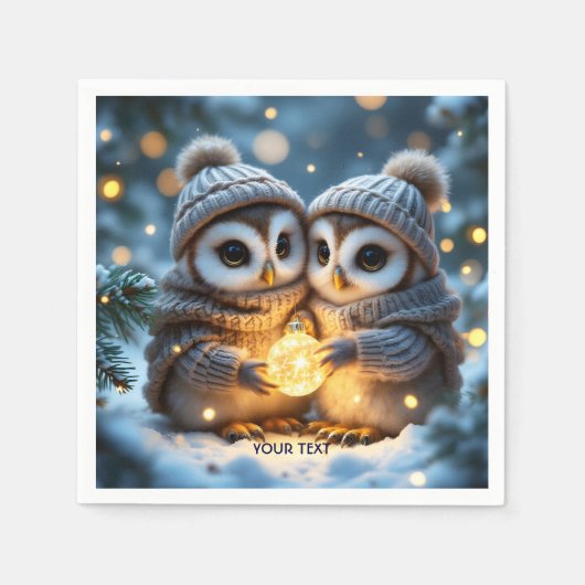 Fantasy Niedlich Two Baby Owls Serviette (Vorderseite)