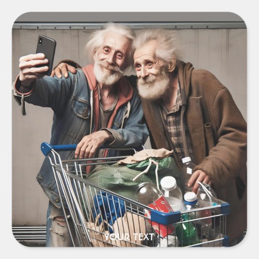 Fantasy Niedlich Two Friends Selfie Quadratischer Aufkleber (Vorderseite)