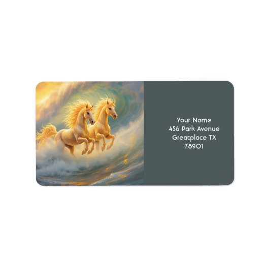 Fantasy Niedlich Two Horses Wave Adressaufkleber (Vorne)