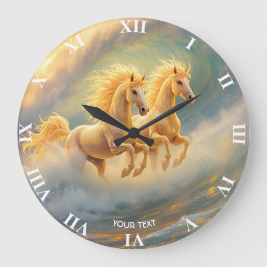 Fantasy Niedlich Two Horses Wave Große Wanduhr (Vorderseite)