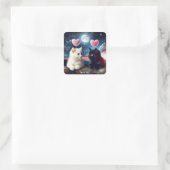 Fantasy Niedlich Two Kittens Hearts Quadratischer Aufkleber (Tasche)