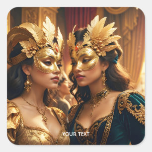Fantasy Niedlich Two Mask Ladys Quadratischer Aufkleber