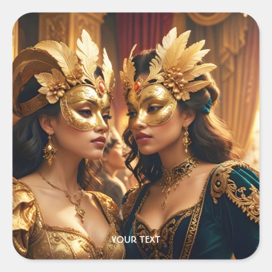 Fantasy Niedlich Two Mask Ladys Quadratischer Aufkleber (Vorderseite)
