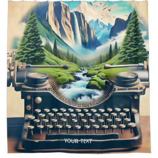 Fantasy Niedlich Typing Writer Landscape Duschvorhang (Vorderseite)