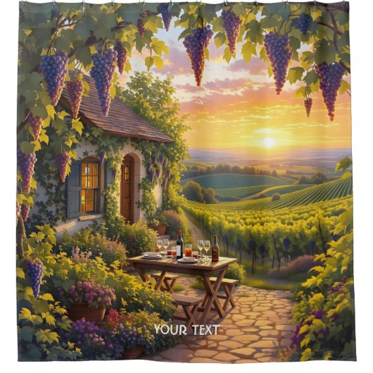 Fantasy Niedlich Vineyard Hütte Fields Duschvorhang (Vorderseite)
