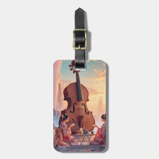 Fantasy Niedlich Violin Girls Tee Gepäckanhänger (Vorderseite vertikal)