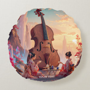 Fantasy Niedlich Violin Girls Tee Rundes Kissen
