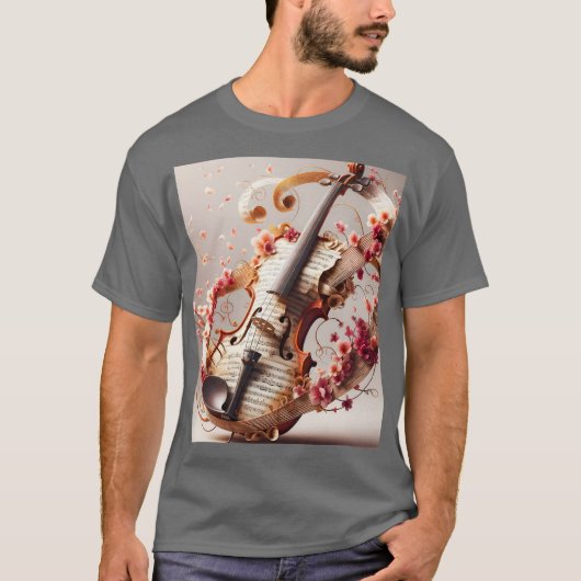 Fantasy Niedlich Violin Notes Blume T-Shirt (Vorderseite)