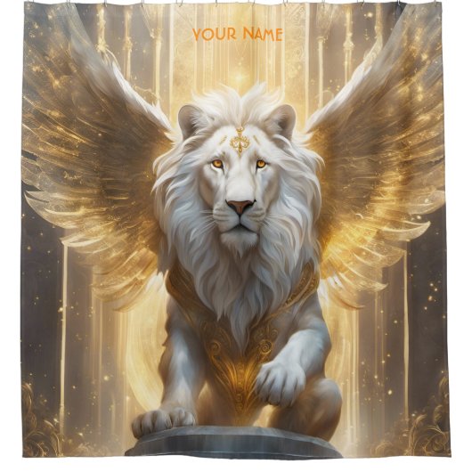 Fantasy Niedlich Vivid Angelic White Lion Duschvorhang (Vorderseite)
