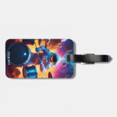 Fantasy Niedlich Vivid Astronaut spielen Trommeln Gepäckanhänger (Rückseite horizontal)