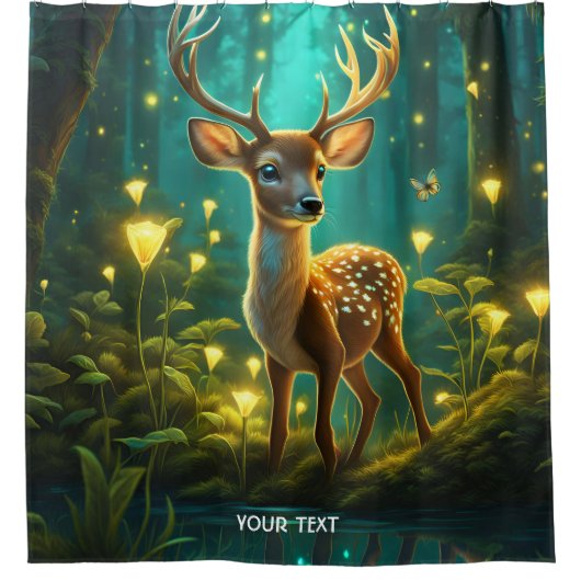 Fantasy Niedlich Vivid Baby Deer Forest Duschvorhang (Vorderseite)