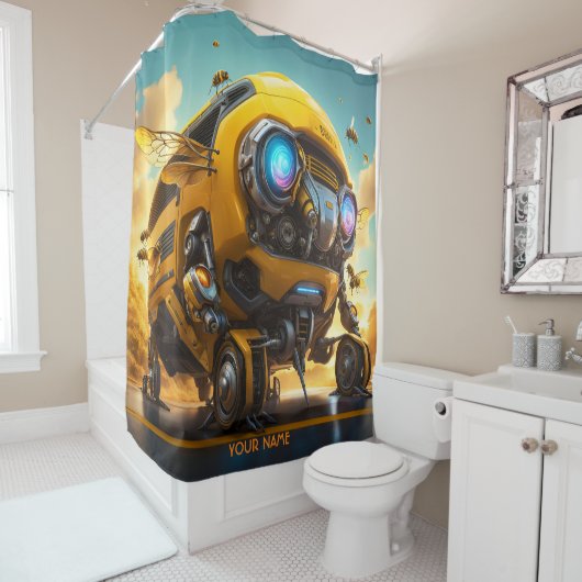 Fantasy Niedlich Vivid Bee School Bus Duschvorhang (Beispiel)