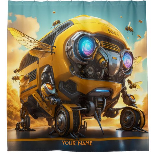 Fantasy Niedlich Vivid Bee School Bus Duschvorhang (Vorderseite)