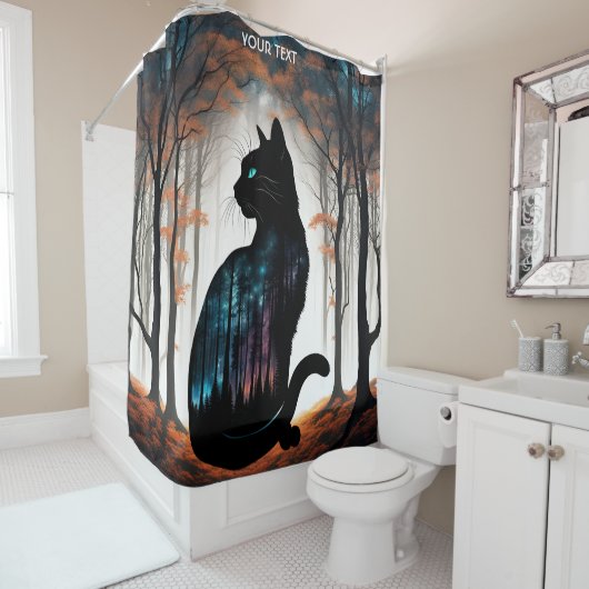 Fantasy Niedlich Vivid Black Cat Forest Duschvorhang (Beispiel)